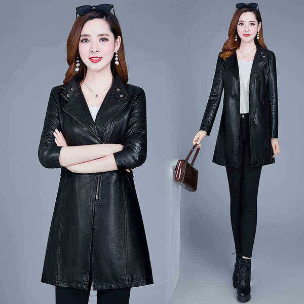 

jacket spring pu leather korean version of middle and long autumn fashion jacket locomotive leather windbreaker slim black j220727