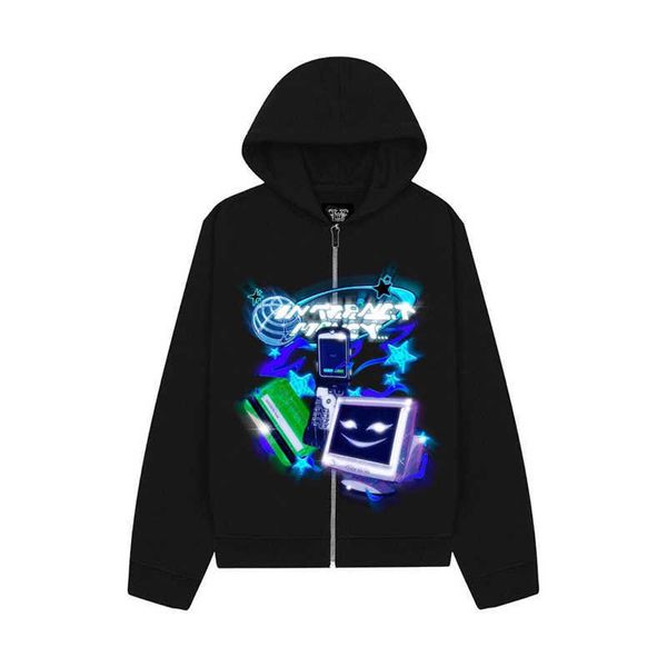 

men's hoodies sweatshirts streetwear men harajuku clothes zipper men hoodies korean fashion cartoon printed street jacket y2k black swe