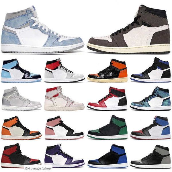 

basketball shoes j1 trainers sneakers high hyper royal luxury smoke grey travis obsidian tie dye chicago fearless og jumpman men women air 1, Black