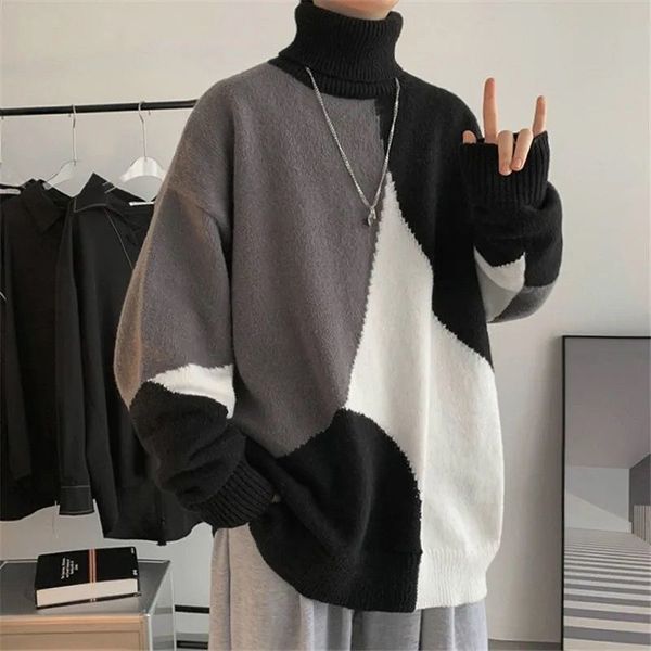 

men's sweaters turtleneck american sweater for men and women knitwear winter men sweater for thick style trend loose slouchy outerwear, White;black