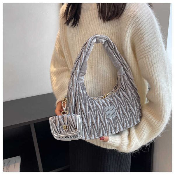 

shoulder bags designer fashion mm handbags wrist versatile 2022 able texture pleated armpit ins simple sqii young chic satin nichemi pink iu