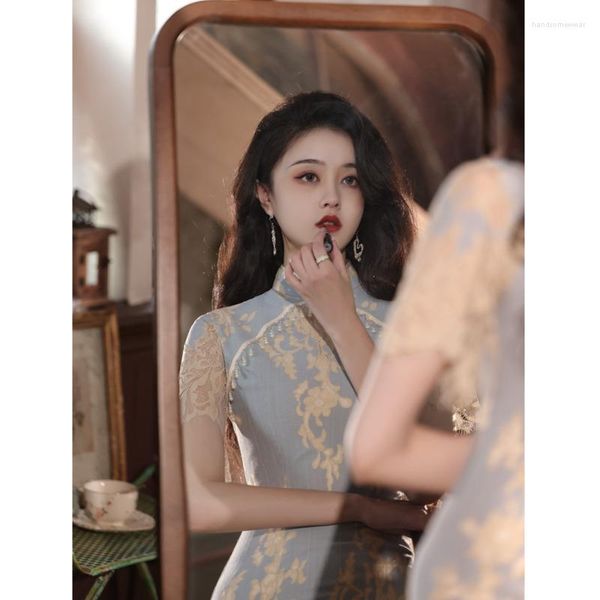 

elegant lace slim qipao women vintage ethnic style cheongsam traditional short sleeve young girl chinese style dress modern, Red