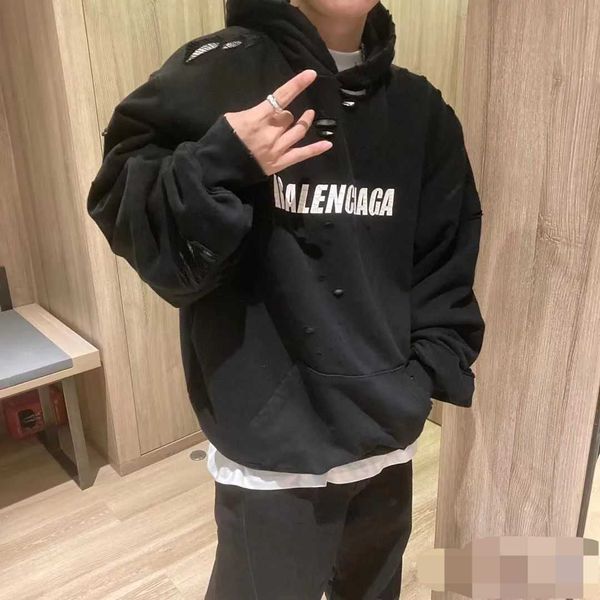 

family balencaigass sweatshirts designer fall winter 22 paris men's b broken hoodies guards for women ice cracked alphabet street hoode, Black