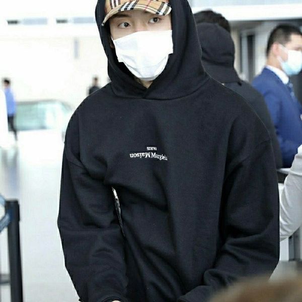 

popular new model margiela men's hoodie mm6 flip embroidered letters loose sweater women's models, Black