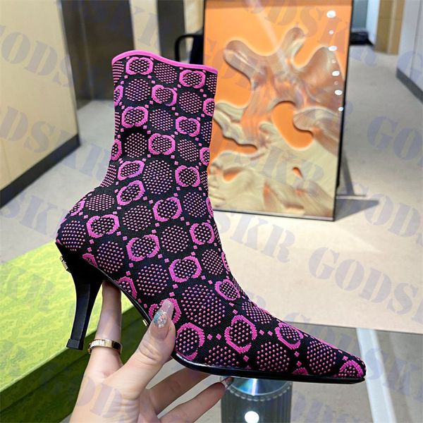 

knitted socks boots designer high heels shoes letter print womens boot sneakers original quality multi color, Blue;gray
