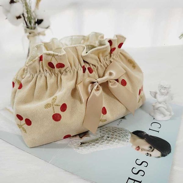 

makeup bag girls' new large capacity dinner bag travel portable corduroy cherry storage