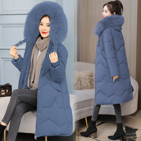 

qnpqyx new fashion winter parkas women white big fur hooded thick down coats x-long female jackets coat slim warm winter outwear, Black