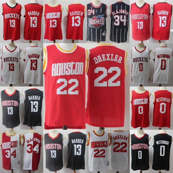 

houston''rockets''men jersey hakeem 34 olajuwon clyde 13 james harden 0 russell westbrook 22 drexler basketball shorts b, Black;red
