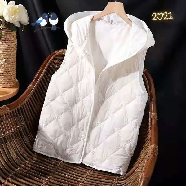 

women's vests white down cotton jacket hooded sleeveless padded outer wear autumn winter waistcoat coat 221114, Black;white