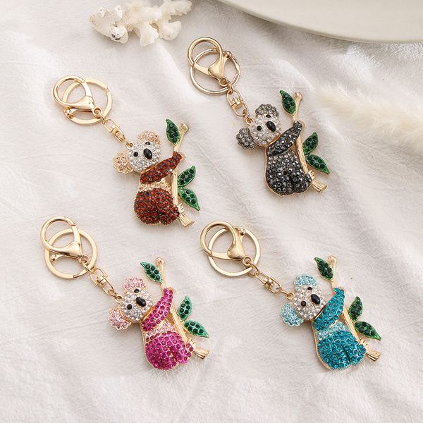 

colorful diamond set cute cartoon koala keychain creative alloy bag car keychains jewelry pendant accessories gift, Silver