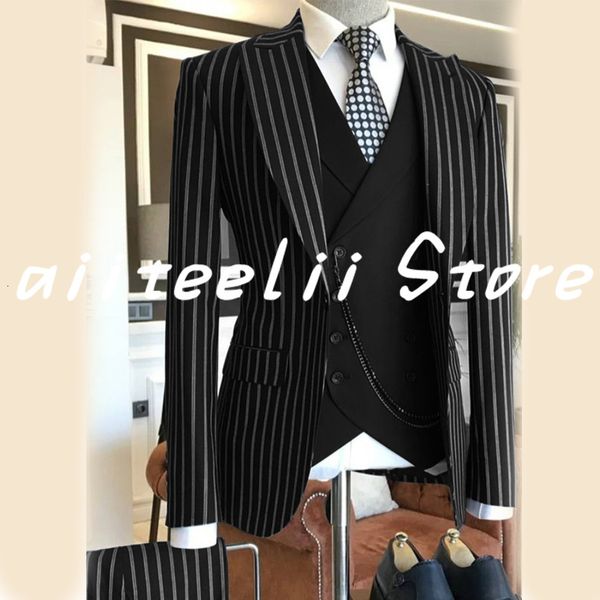 

men's suits blazers suit 3 piece striped blazer pants vest formal wedding tuxedo homme jacket business conjuntos de chaqueta 221115, White;black