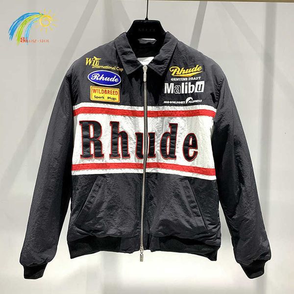 

fleece autumn winter badge embroidered lapel rhude zip jacket men women 1 1 fashion casual black red rhude windbreaker coats with tags for9