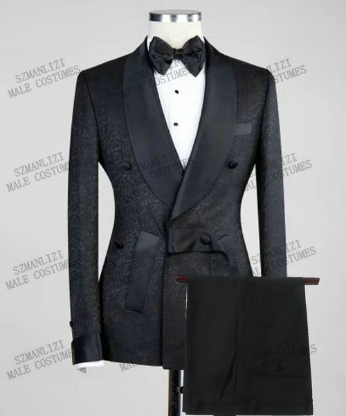 

men's suits blazers fashion design black floral mens wedding suit double breasted slim fit prom groom tuxedo bridegroom man blazer pant, White;black