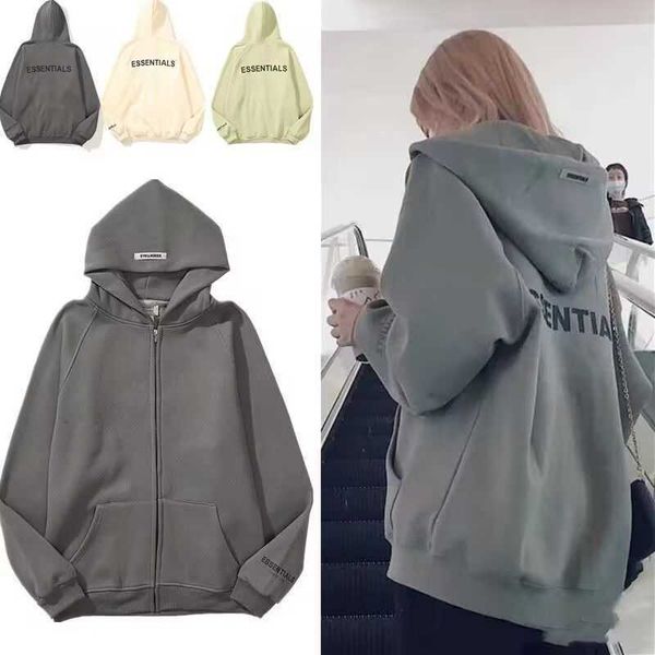 

mens womens warm essentials hooded hoodies fashion streetwear pullover fog fear god double line essentials zipper hooded hoodie men and wom, Black