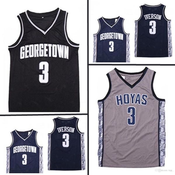 

basketball ncaa mens georgetown hoyas iverson college allen basketball jerseys 3 ai university wears size s-2xl quick delivery jersey wear, Black;red