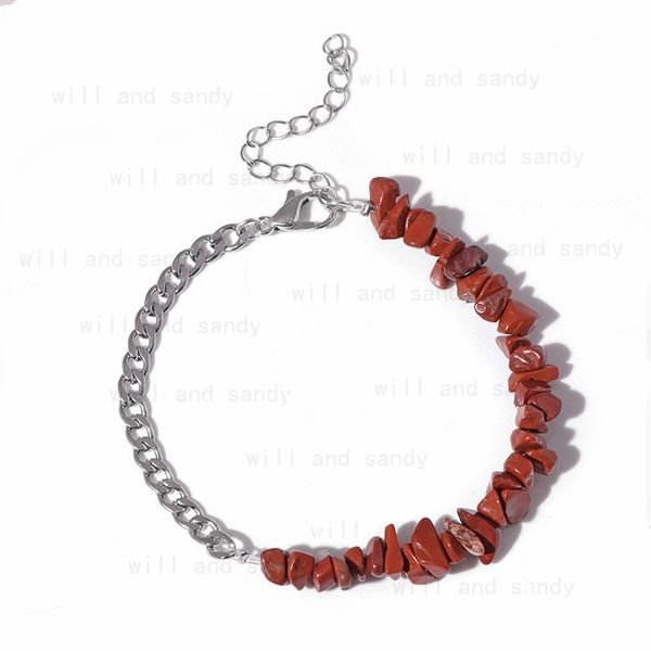 

natural stone irregular chip gravel beads bracelet amethyst quartz healing stainless steel chain bracelets for women fashion jewelry, Golden;silver