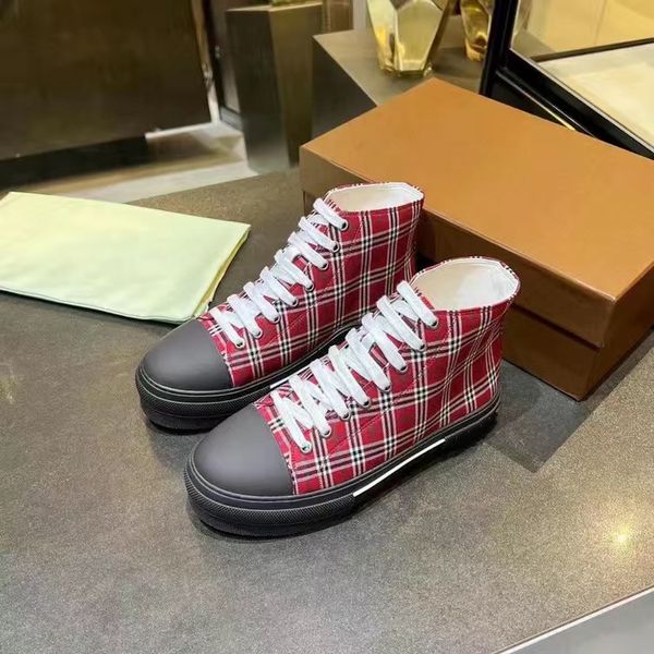 

high ale vintage check cotton sneakers casual shoes luxury designer men women striped shoes lace-up trainers platform size 35-44 02, Black