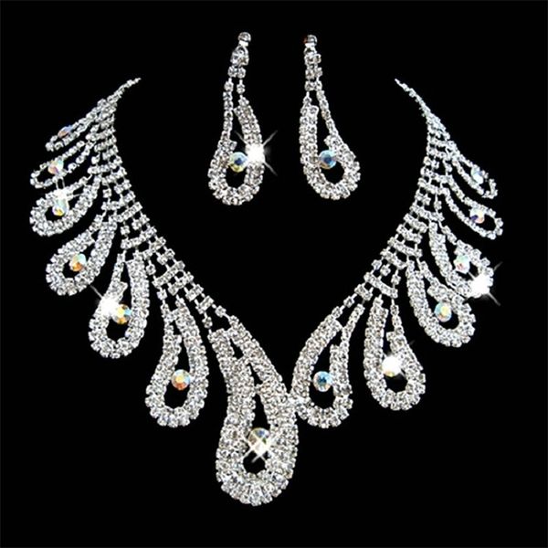 

wedding jewelry sets romantic for girl bridesmaid necklace earrings with stones women costume party chocker 221115, Slivery;golden