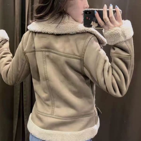 

29 women's fur women winter lamb wool black coat 2022 plus velvet thick leather jacket motorcycle suit warm size s-2xl