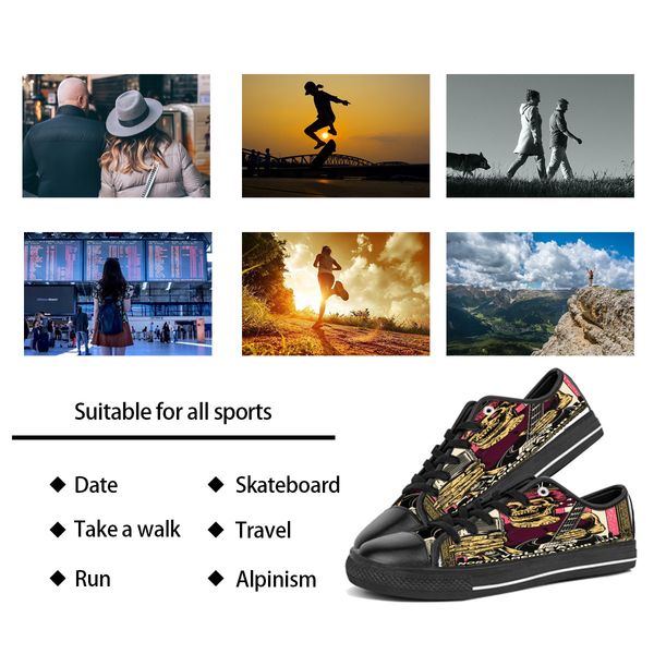 

custom shoes classic canvas low cut skateboard casual triple black accept customization uv printing low mens womens sports sneakers breathab