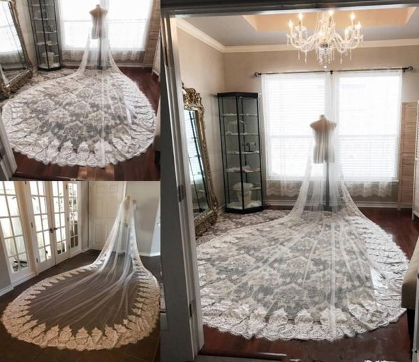 

cathedral length 3m wedding veils lace applique one layer tulle bridal veil with comb custom made7082506, Black