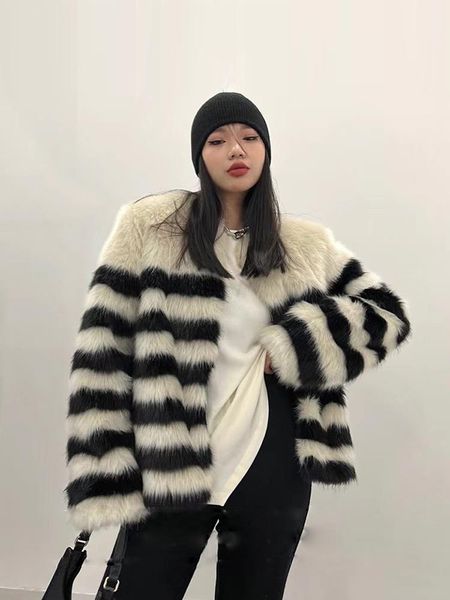 

women's fur real fur coat women cardigan autumn knitting natural fox black white sweater zipper short long sleeves jacket 2022