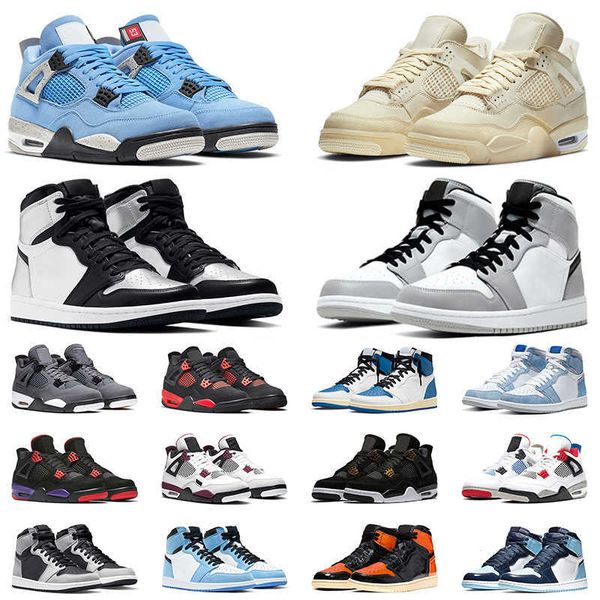 

lighting atmosphere grey basketball shoes men women 4s military blue pine green unc 1s shattered backboard hyper royal men banned trainer, Black