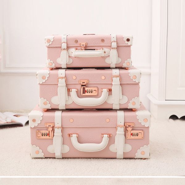 

suitcases 13" fashion pink pu leather little vintage suitcase lightweight hand carryon cute girls makeup case rose gold retro suitcase