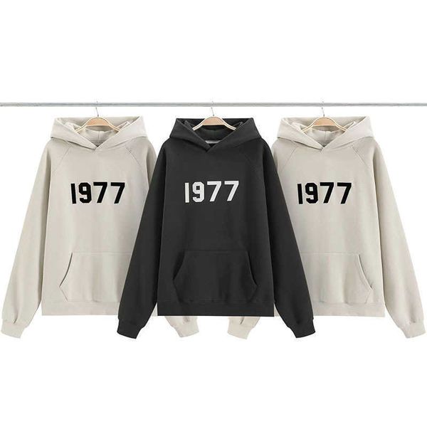 

designer mens womens hoodie essentialss sweatshirts winter sweaters fear god 1977 hoodie sweatshirt men's and women's plush hoodie, Black