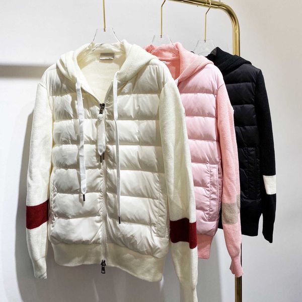 

luxury france mens maya down jacket knit stitching embroidered knitted designer brand women parkas panel casual coats bomber jackets, Black