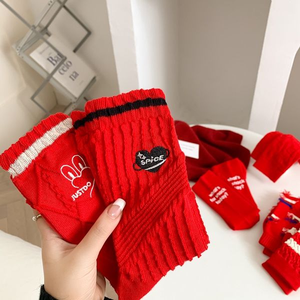 

red socks women's medium tube winter rabbit year leisure, Black;white