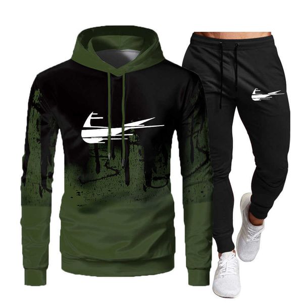 

2022 men's tracksuit luxury 2 piece set casual hoodies sweatshirt sweatpants suit teens sports print jogging s-3xl clothing printed, Gray