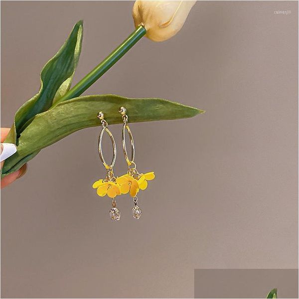 

dangle chandelier dangle earrings chandelier korean long rhinestone yellow flowers for women 2022 fashion sweet jewelry female ele dh1zf, Silver