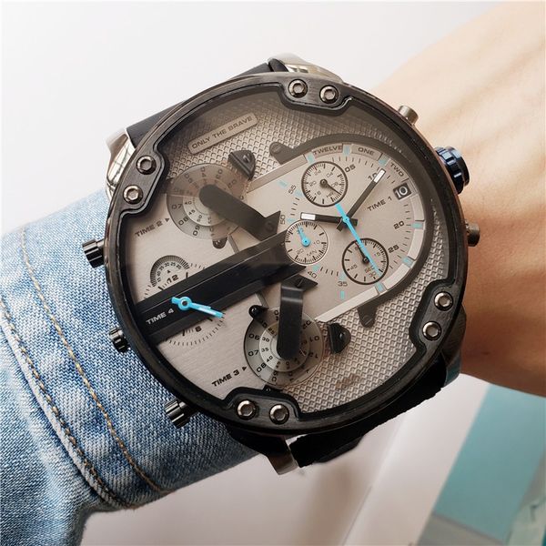

iced out watch sports quartz men's dz watch calendar 50mm large steel dial all hands can be operated waterproof, Slivery;brown