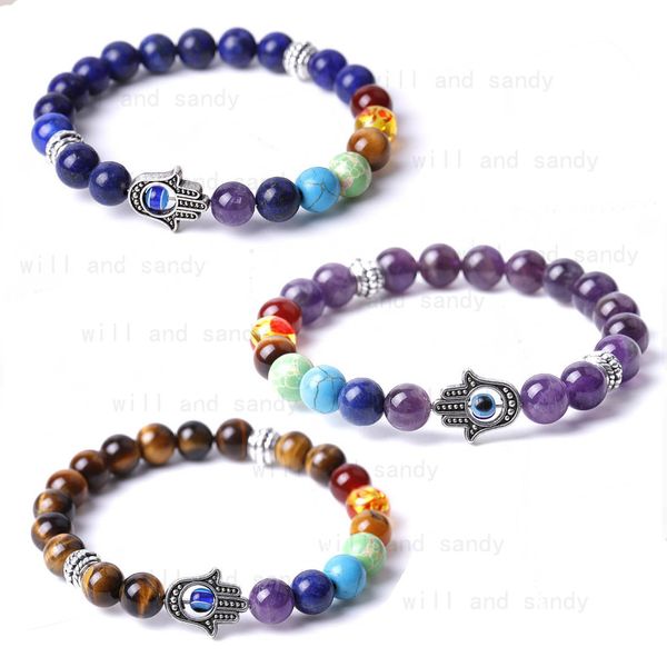 

yoga 7 chakra natural stone beads bracelet strand gemstone bracelets amethyst tiger eye lapis reiki healing crystals beaded stone fashion je, Black