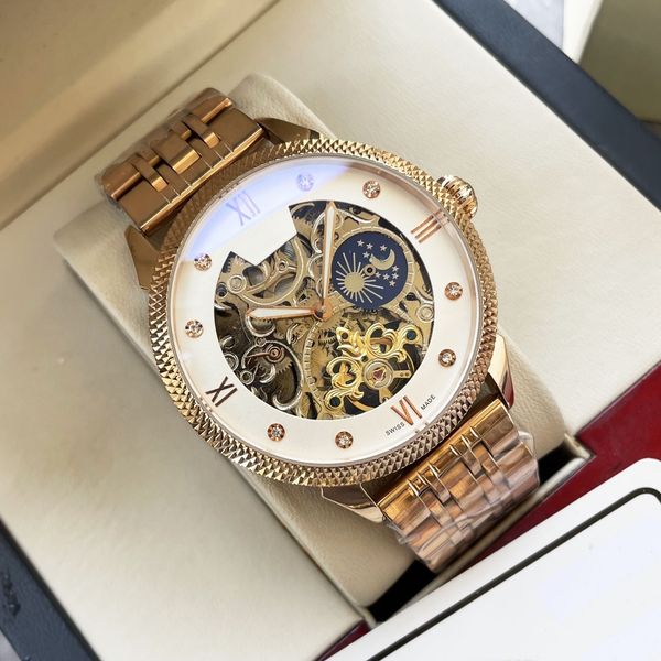 

mens watch classic collection 42mm components micro adjustment clasp automatic sliding movement watches stainless steel waterproof luminous, Slivery;brown