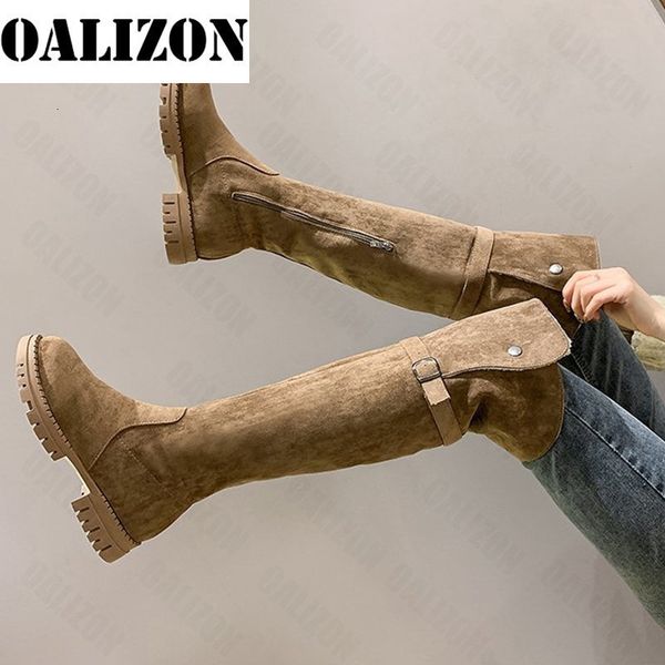 

boots chelsea women shoes winter fashion over the knee plush warm snow high casual flats motorcycle botas 221115, Black