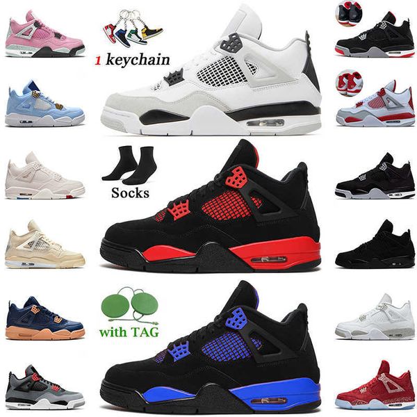 

authentic fashion university pink blue thunder 4s basketball shoes for women men military black cat canvas white oreo jumpman 4 sneakers