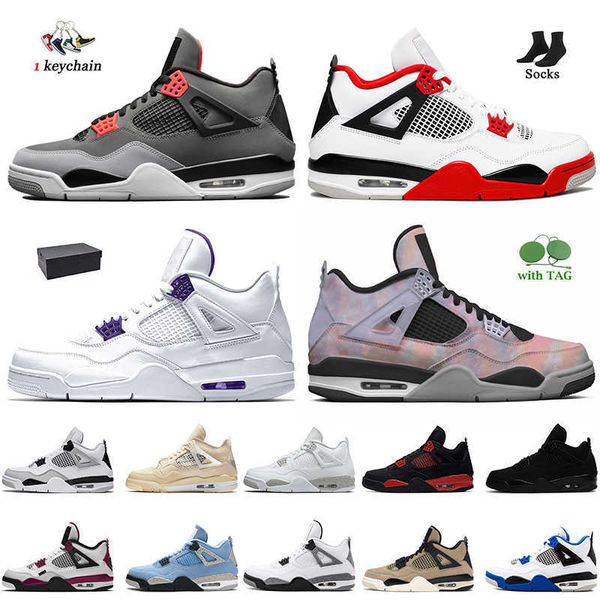 

4s basketball shoes women mens with box socks jumpman 4 outdoor sports trainers infrared 2022 fire red thunder zen master court purple bred, Black