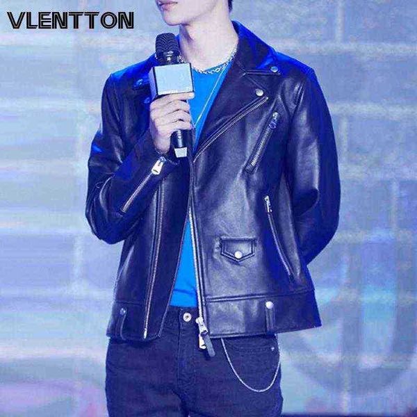 

new spring autumn man black faux leather jacket fashion zipper solid biker jacket men j220727