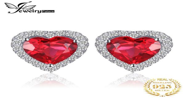 

jpalace heart created ruby stud earrings 925 sterling silver earrings for women gemstones korean earings fashion jewelry 2009234165170, Golden;silver