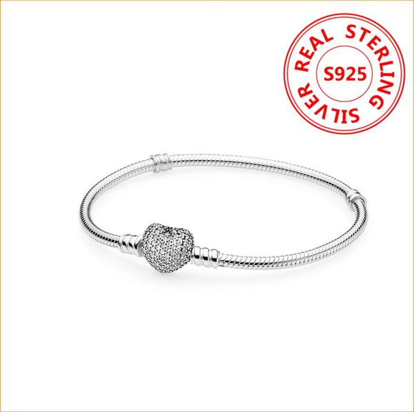 

authentic 925 sterling silver heart charms bracelet for pandora european beads bangle wedding gift jewelry for women with original7037199, Golden;silver