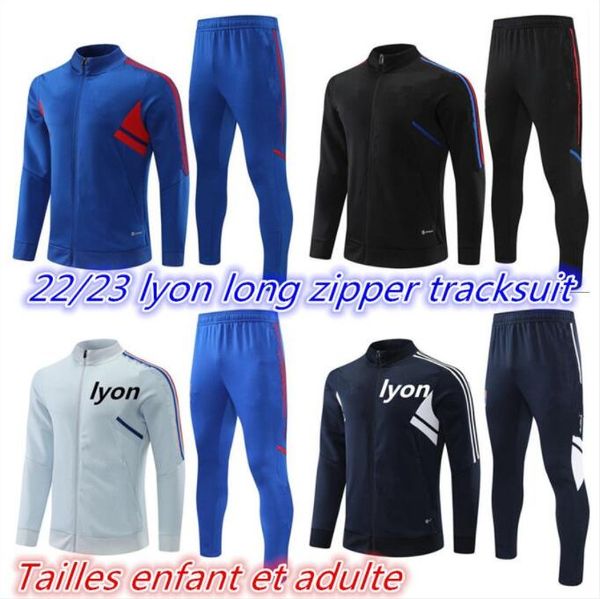 

22 23 lyon soccer tracksuit long zipper jacket survetement 2022 2023 men and kids lyonnais l.paqueta ol aouar football training suit jogging, Black