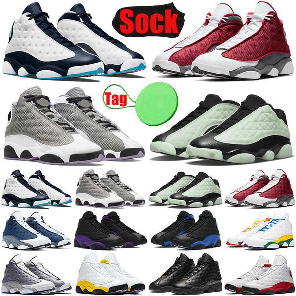 

with sock tag 13 13s mens basketball shoes houndstooth singles day obsidian red flint hyper royal gold glitter court purple mens trainers, Black