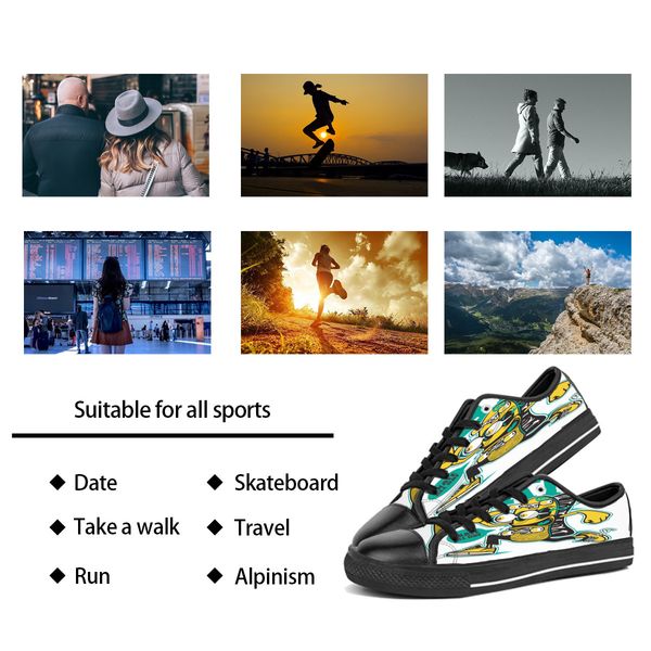 

custom shoes classic canvas low cut skateboard casual triple black accept customization uv printing low mens womens sports sneakers breathab
