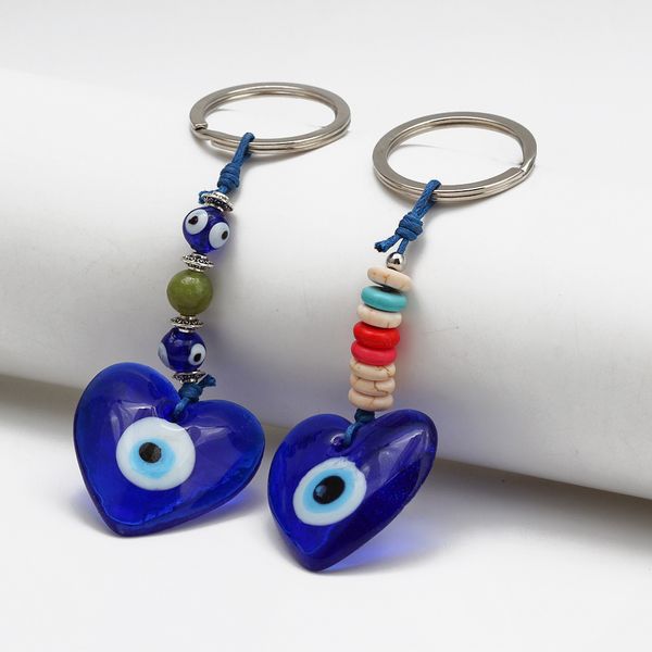 

popular turkish blue evil eyes keychain retro fashion devil's eye jewelry heart bag keychains pendant accessories gift, Silver