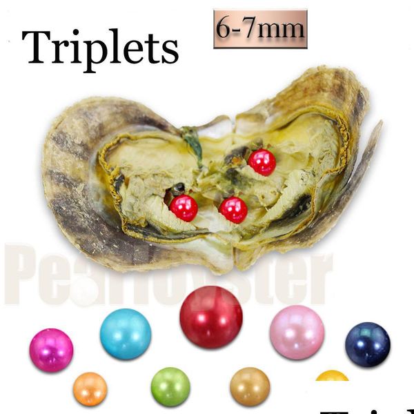 

pearl 30pcs of mix 25 colors triplets pearl individual vacuum package 67mm saltwater round akoya oyster drop delivery jewelry dh0xr, White