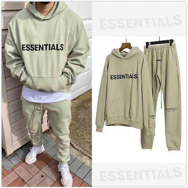 

mens womens warm essentials hooded hoodies fashion streetwear pullover fog double thread essentials glue pressing hooded plush sweater toil, Black