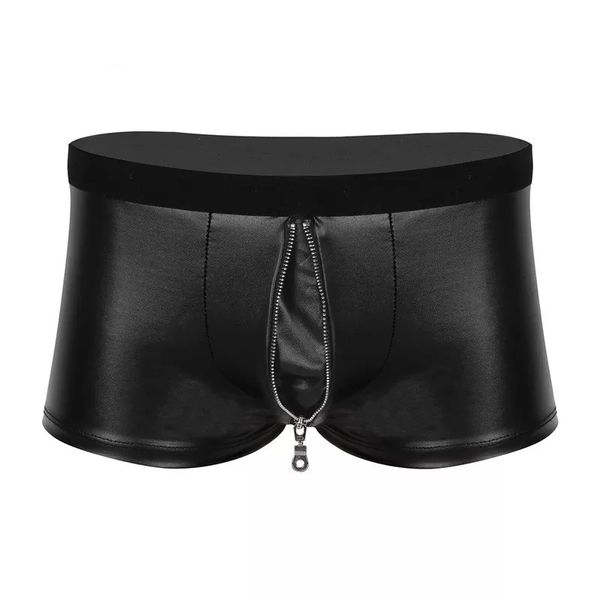 

underpants mens latex zipper crotch panties faux leather jockstraps erotic lingerie bulge pouch gay wetlook clubwear boxer shorts, Black;white