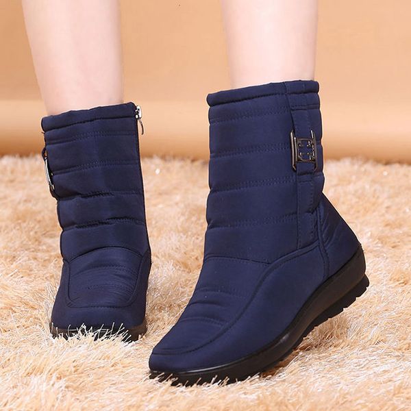 

boots winter women ankle for shoes warm fur low heel flat snow boot waterproof anti-slip botas mujer 221115, Black